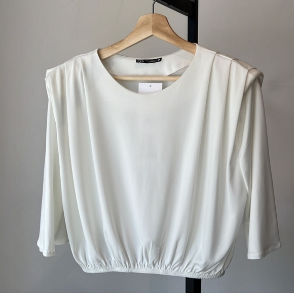 Zara Tops - NWOT White Crop with Shoulder Pads
